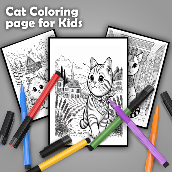 cat coloring page for kids