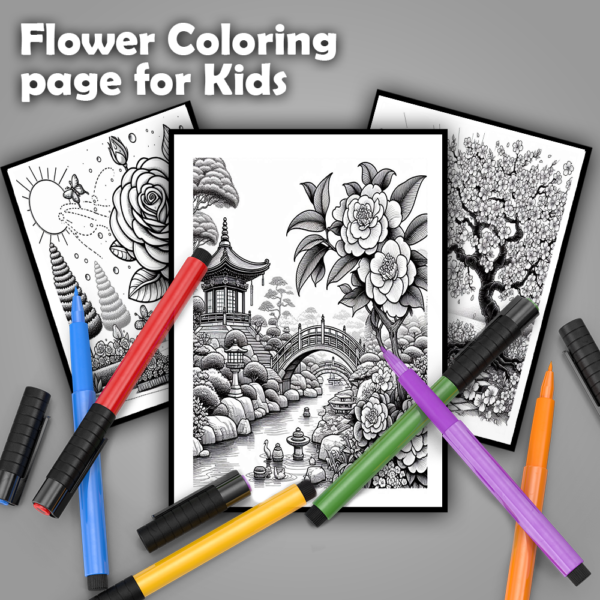 30 flower coloring page for kids