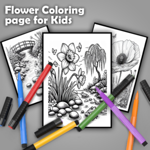 50 flower coloring page for kids