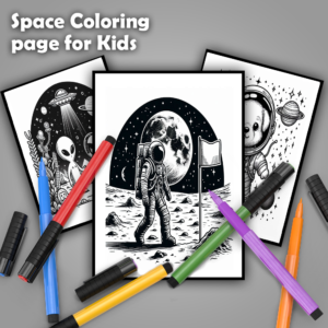 50 space coloring page for kids